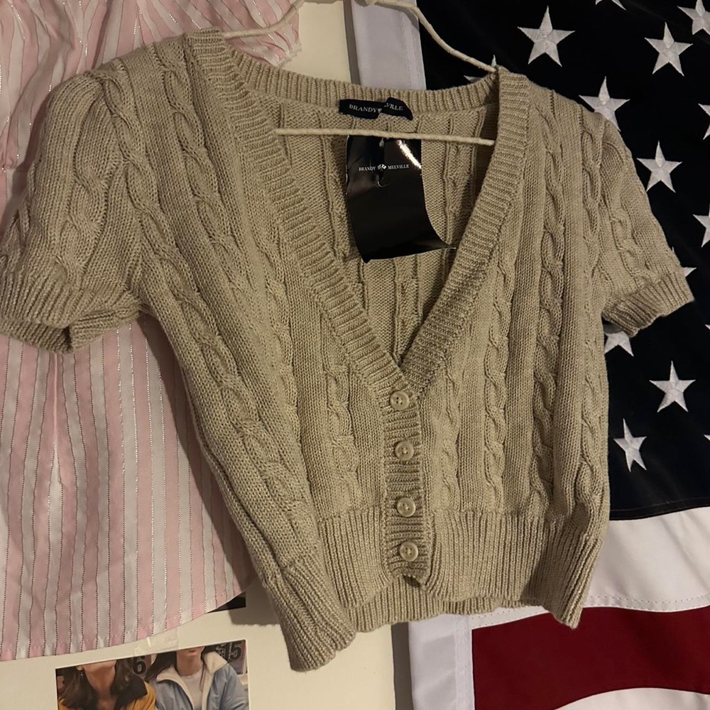 Brandy Melville Tan/Beige Cable Knit  Cardigan